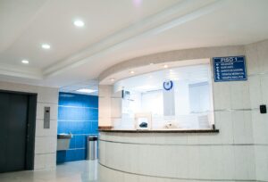 A medical clinic reception desk