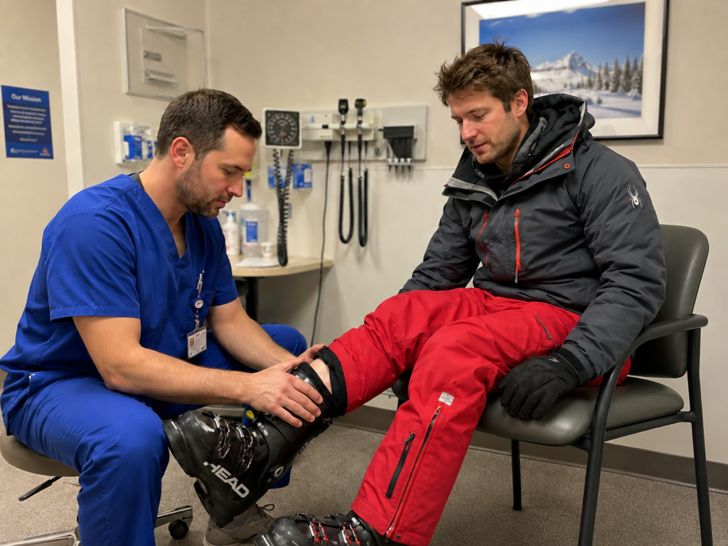 Doctor treating a skier at Perisher Medical Centre